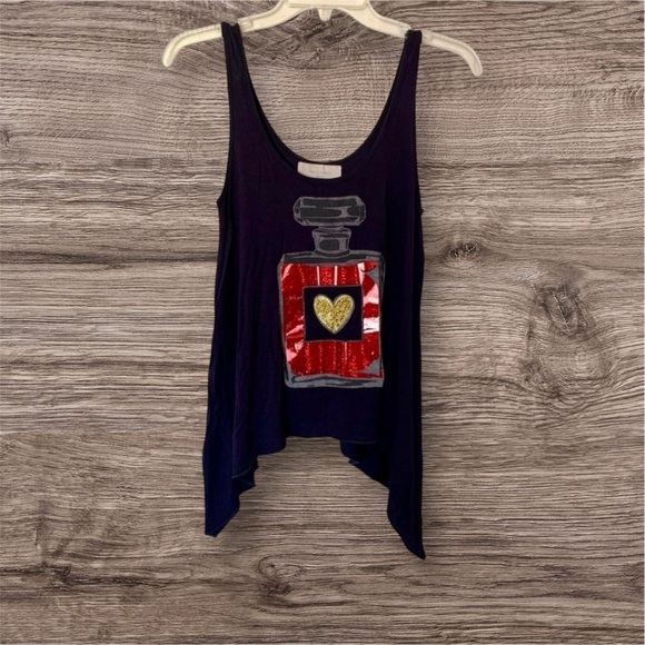 The Classic Women's Navy Tank Top with Red and‎ Gold Heart Design